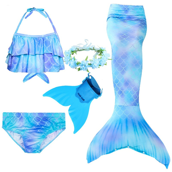 Wishliker Girls' Mermaid Tails with Monofin for Swimming 4pcs