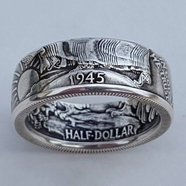 Silver Handmade Coin Ring 1945 Vintage 