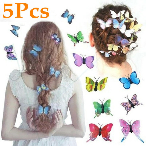 5 PCS Butterfly Hair Clips Hair Wear Jewelry Accessory Wedding Bride Beach  Colored Butterfly Hairpins for Girl | Wish