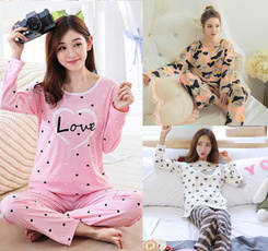 women's pajamas, warmnightgown, pants, catprintedpajama