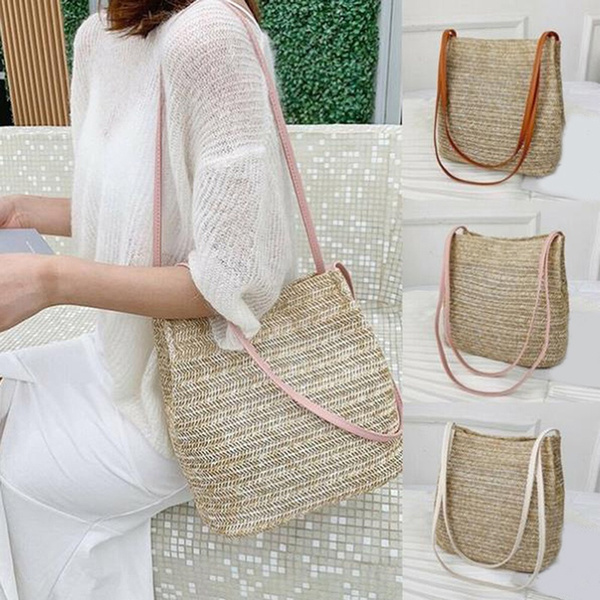 New Fashion Portable Bucket Bag, Casual Woven Handbag