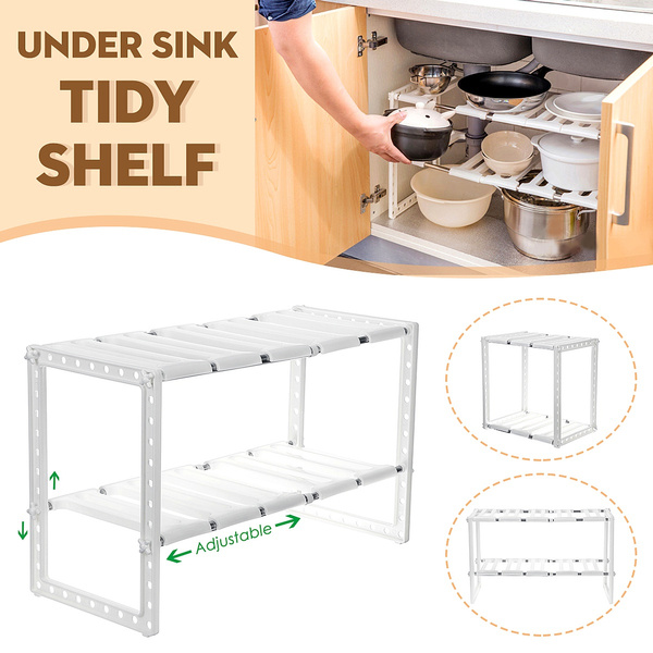 Expandable Adjustable Under Sink Shelf Storage Shelf for Kitchen