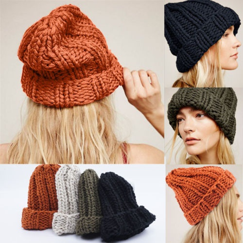 Braided Crochet Wool Knit Beanie Beret Ski Ball Cap Baggy Womens Winter Warm Hat 