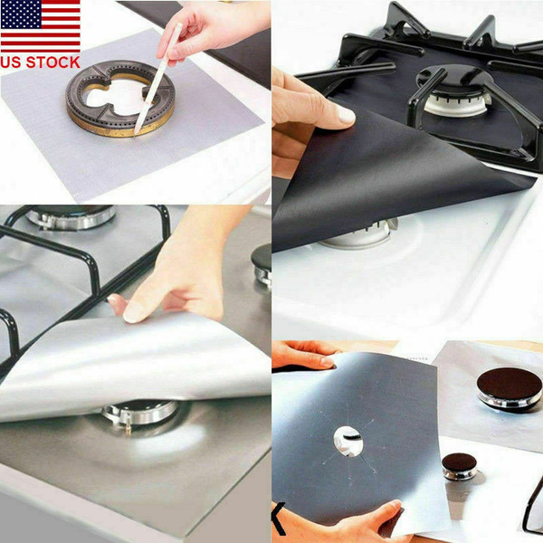 4-Pack Square Gas Stove Burner Covers Reusable Nonstick Top Protector  Liners