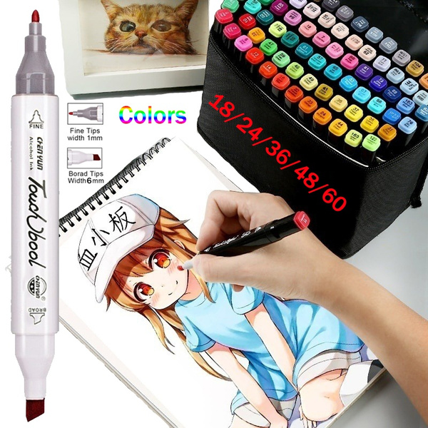 Markers Pen Brush Set Anime Student Design 60/48/36/24/18 Colors Double  Head Color Oily Markers Full Set of Color Art Supplies | Wish
