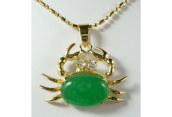 Emerald Green Jade 18KWGP Crystal Women Lady Girl Long Pendant Chain Necklace