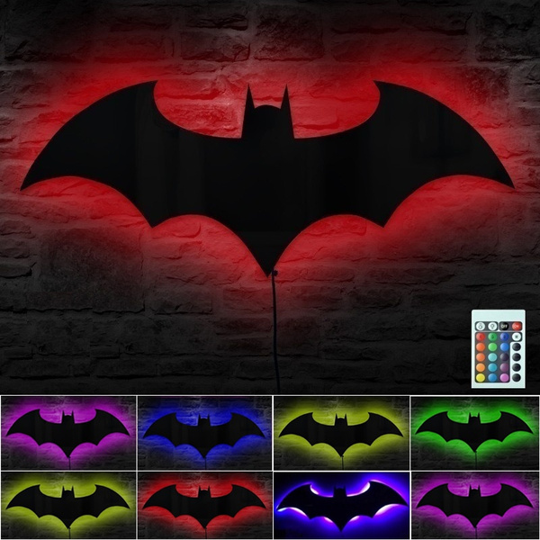 New Cool 7 Colors Changing Led Wall Lights Batman Home Decor With Battery And Remote Controller Wish - Batman Light Home Decor