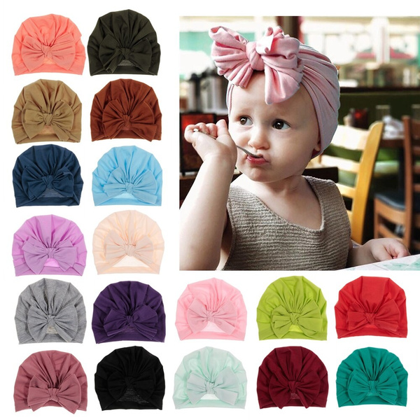 Vintage Soft Baby Big Cotton Bowknot Beanies Kids Knotted Bow Turban ...