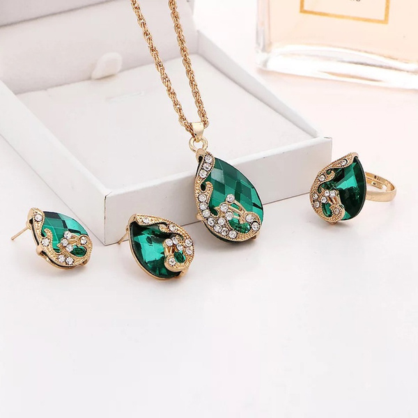 Cubic Zircon Cz Crystal Necklace Earrings Jewelry Set For Women Wedding Gifts