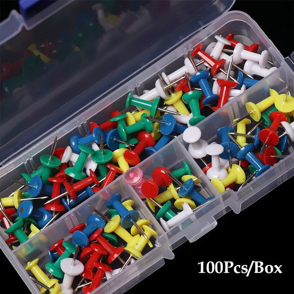 100pcs Box Multicolor Plastic Push Pins Big Head Needle Pins Safety 