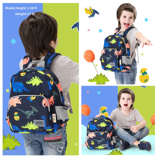 Dark Blue-12 Kids Toddler Backpack Boys with Strap Dinosaur Blue Kindergarten Leash Bookbag 