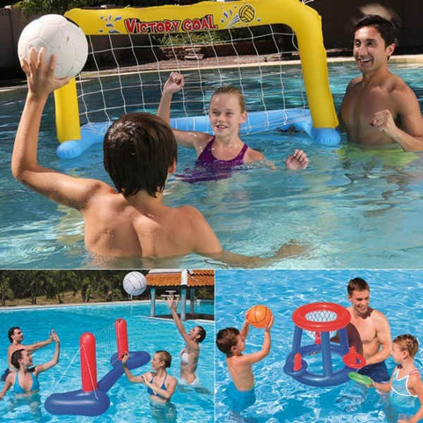 Water Polo Set Swimming Pool Toys Floating Game Goal Net Ball Land Outdoor Fun