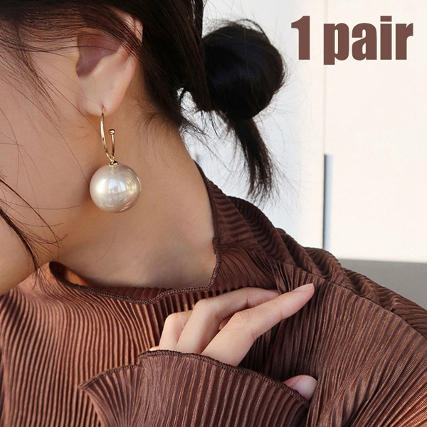 Women Fashion Jewelry Lady Silver Earrings Exaggerated Pearl