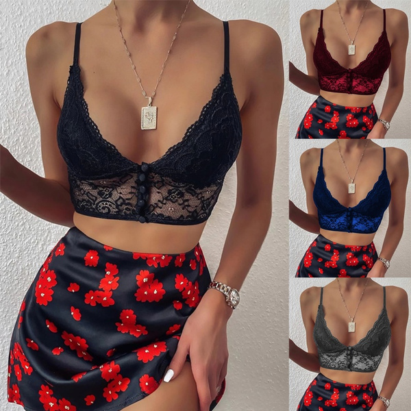 Women's Fashion Lace Floral Bralette Bras Sexy Lingeire Ladies Sleeveless  Tops Lace Crop Tops Bras