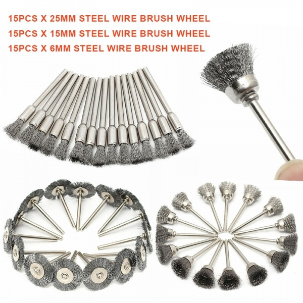 15pcs 6mm 15mm 25mm Mini Wire Brush Pen Brushes Stainless Steel Cup Wheel
