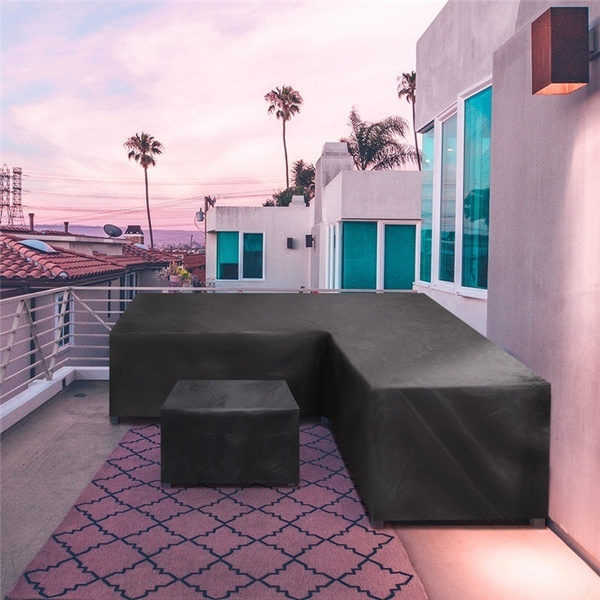 RecoverLOVE 210D Black Universal L Shape Patio Sofa Covers Waterproof Corner Sofa Dustproof Garden Couch Outside Cover Sectional Corner Furniture Protector