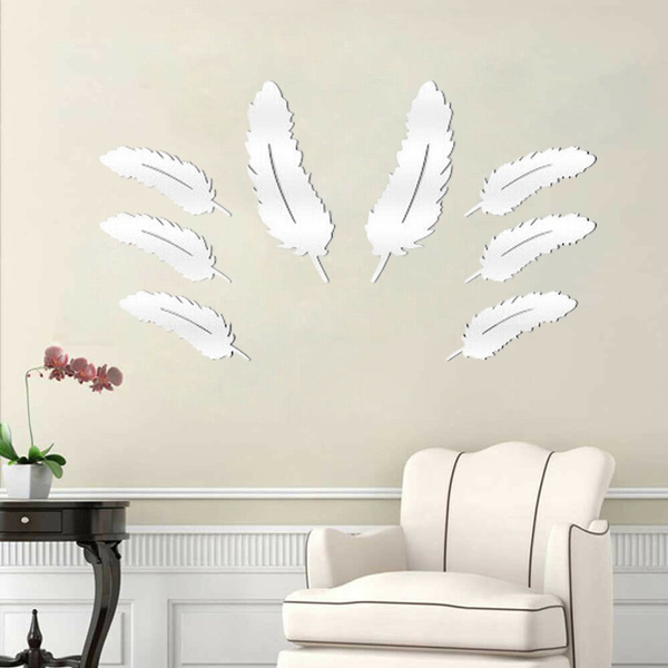 Best Feather Mirror Glass Tile Wall Decal Stickers Mosaic Room Decor Stick On Wish - Best Home Decor On Wish
