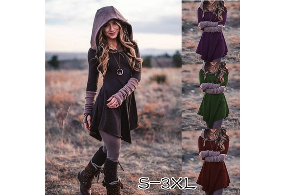 Women s Gothic Hooded Black Skirt Waist Pleated Dress Hoodies Wish