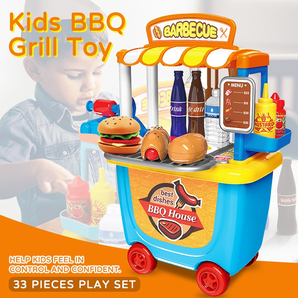 33 Pieces Food Pretend Play Sets BBQ Paly set for Kids Game Barbecue play kit 