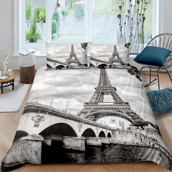Paris Cityscape Printed Duvet Cover, Twin Size Eiffel Tower Bedding