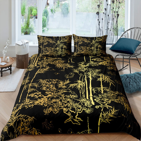Gold Bedding Set Bamboo Comforter Cover, Brown And Gold Duvet Covers