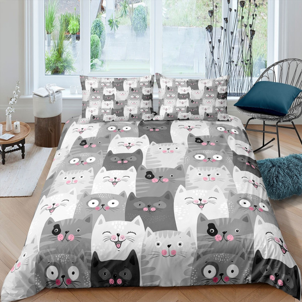 Cartoon Cat Duvet Cover Set For Little, Little Girl King Size Bedding