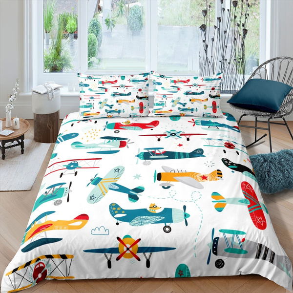 Cartoon Airplane Flying Duvet Cover, Plane Twin Bed