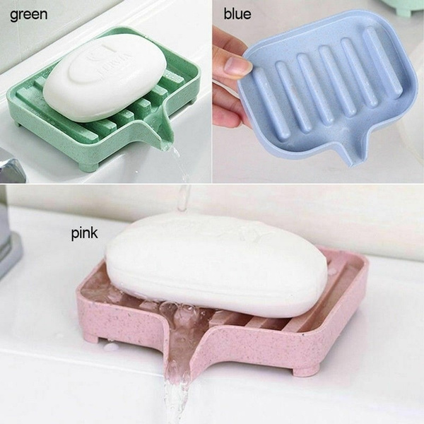 Silicone Bathroom Soap Dish Storage Holder Plate Tray Drain Soapbox