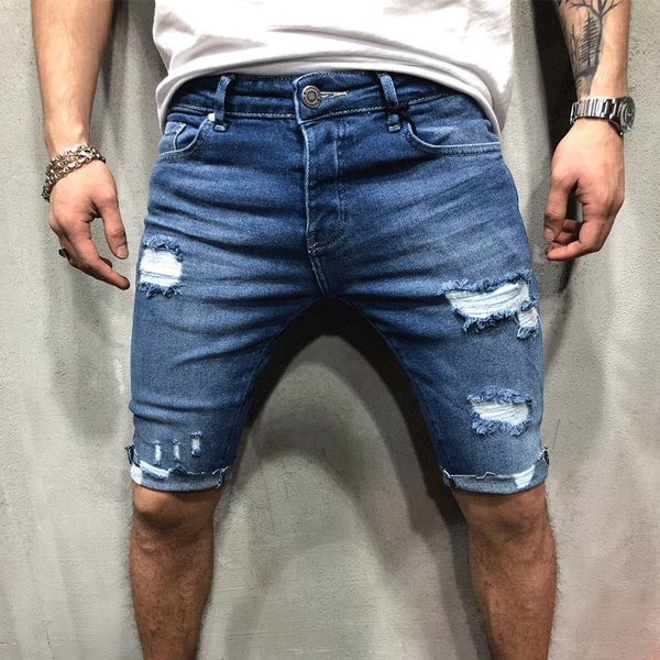 Mens Denim Chino Shorts Super STRETCH Skinny Slim Summer Half Pant