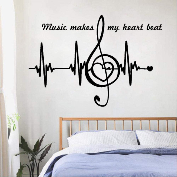 Music Notes Quote Wall Decals Bedroom Home Decor Heart Pulse Heartbeat Art  Stickers Wallpaper Creative Pure Color Sticker 61cmX42Cm | Wish