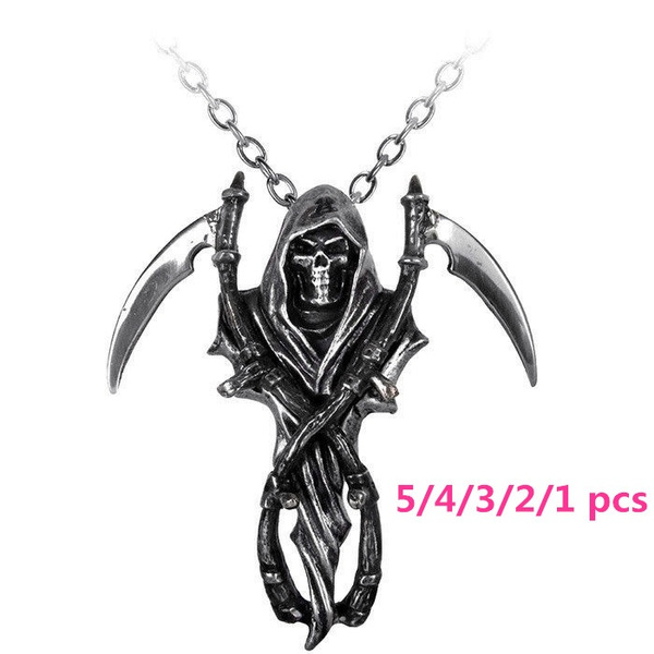 Stainless Steel Death Reaper's Scythe Skull Pendant Necklace Men's Jewelry Stainless Steel Death Reaper's Scythe Skull Pendant Necklace Men's Jewelry