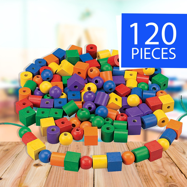 Wooden Lacing Beads Set, Math Manipulatives, Early Learning, 120 Pieces ...