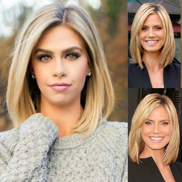 Women Fashion Medium Straight Blonde Long Bob Haircut Heat