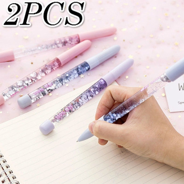 3pcs Pp Ballpoint Pen Glitter Sequin Writing Smoothly Crystal Press Type Pen  For School Supplies Girls Boys Office Journaling Pens Draw, Rose Gold