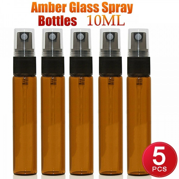 5pcs 10ml Refillable Amber Glass Spray Bottles Essential Oil Atomiser