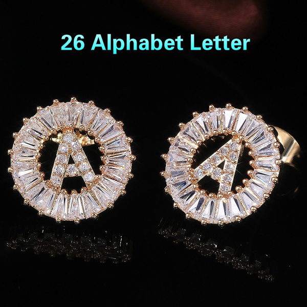 Diamond Initial Stud Earrings 18k Solid Gold, Letter Earrings - Etsy