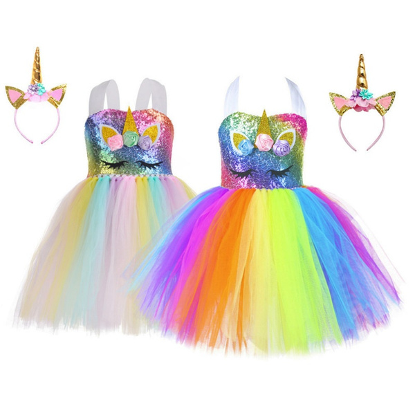 Sequin Unicorn Dress For Girls, 1-10Y With Headband, 45% OFF