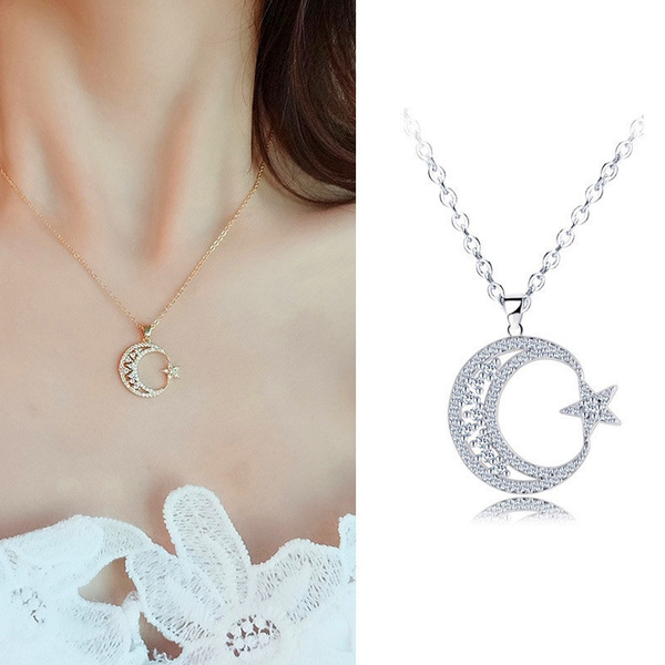 ihuoshang Necklaces Choker Kolye Gold Silver Color Star Moon Necklace WoPendants Collares Jewelry