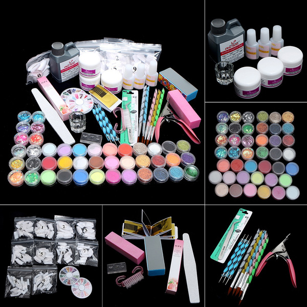 42 In 1 Diy Acrylic Nail Set Manicure Pedicure Glitter Shiny Powder Decoration Nail Art Kit Tools Wish