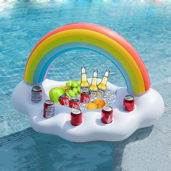 Summer Rainbow Cloud Wine Holder Inflatable Pool Float Table Bar Tray Swimming Ring