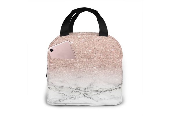 Rose Gold Pink Glitter Cooler Backpack Reusable Insulated Lunch