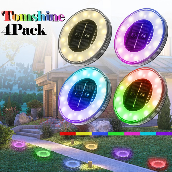 Tomshine 4 Pack Solar Disk Lights Warm White & Human Inductive RGB