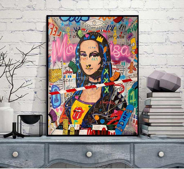 hand painted modern graffiti pop art Mona Lisa on canvas classic oil  painting good for gift to friend/ No frame / | Wish