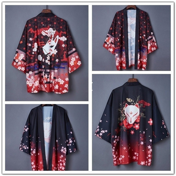 Japanese Kimono Coat Jacket Fox Printed Retro Haori Yukata