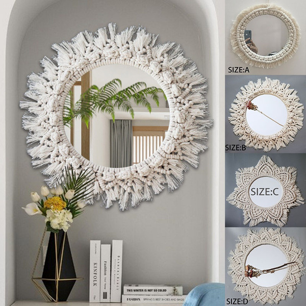 Tapisserie A La Main Maquillage Miroir Macrame Frange Miroir Rond Art Boho Decor Pour Appartement Salon Chambre Bebe Pepiniere Dortoir Entrees Wish