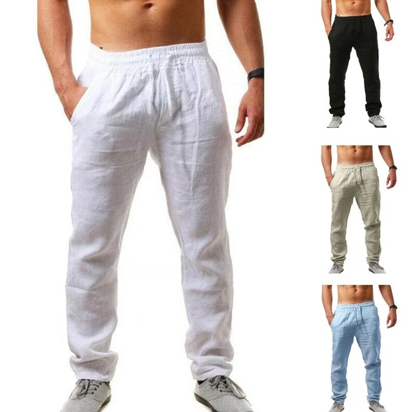 Men's Cotton Linen Pants Male Summer Breathable Solid Color Linen Trousers  | Wish