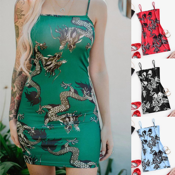 dragon print oriental cami mini dress