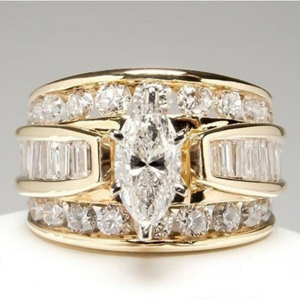 Fashion 18K Yellow Gold Filled Ring White Sapphire Women Wedding Jewelry Sz 6-10