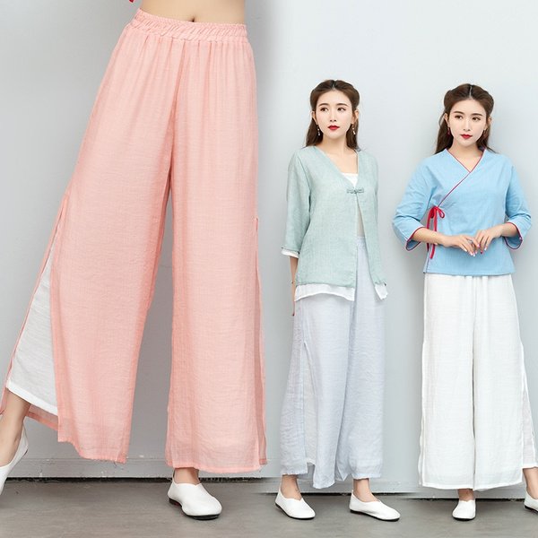 Summer new cotton and linen white wide leg pants loose yoga Chinese trousers  | White wide leg pants, Cotton pants women, Wide leg pants