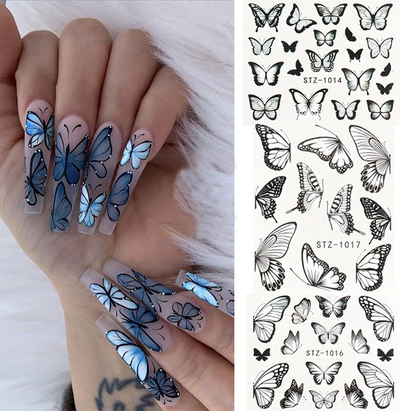 Craft Supplies & Tools BLUE BUTTERFLY NAIL DECALs Nail Art Accessories ...